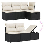 11-tlg. Garten-Sofagarnitur mit Kissen Schwarz Poly Rattan