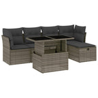 6-tlg. Garten-Sofagarnitur mit Kissen Grau Poly Rattan
