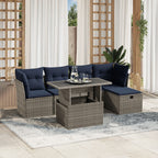 6-teiliges Gartensofa-Set mit Kissen, grau, Polyrattan