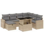 8-tlg. Garten-Sofagarnitur mit Kissen Beige Poly Rattan