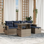 6-teiliges Gartensofa-Set mit Kissen, grau, Polyrattan