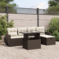 6-tlg. Garten-Sofagarnitur mit Kissen Braun Poly Rattan