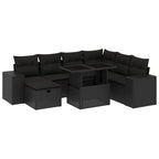 8-tlg. Garten-Sofagarnitur mit Kissen Schwarz Poly Rattan
