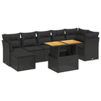 8-tlg. Garten-Sofagarnitur mit Kissen Schwarz Poly Rattan