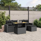 6-tlg. Garten-Sofagarnitur mit Kissen Schwarz Poly Rattan