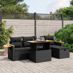 6-tlg. Garten-Sofagarnitur mit Kissen Schwarz Poly Rattan