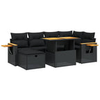 7-tlg. Garten-Sofagarnitur mit Kissen Schwarz Poly Rattan
