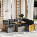 8-tlg. Garten-Sofagarnitur mit Kissen Grau Poly Rattan