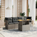 5-tlg. Garten-Sofagarnitur mit Kissen Grau Poly Rattan