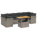 8-tlg. Garten-Sofagarnitur mit Kissen Grau Poly Rattan
