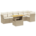 7-tlg. Garten-Sofagarnitur mit Kissen Beige Poly Rattan