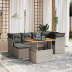 7-tlg. Garten-Sofagarnitur mit Kissen Grau Poly Rattan