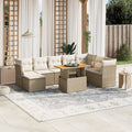 9-tlg. Garten-Sofagarnitur mit Kissen Beige Poly Rattan