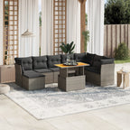 9-tlg. Garten-Sofagarnitur mit Kissen Grau Poly Rattan