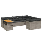 10-tlg. Garten-Sofagarnitur mit Kissen Grau Poly Rattan