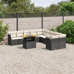 11-tlg. Garten-Sofagarnitur mit Kissen Schwarz Poly Rattan