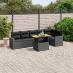 7-tlg. Garten-Sofagarnitur mit Kissen Schwarz Poly Rattan
