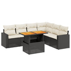 7-tlg. Garten-Sofagarnitur mit Kissen Schwarz Poly Rattan