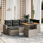 7-tlg. Garten-Sofagarnitur mit Kissen Grau Poly Rattan