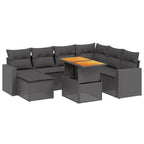 8-tlg. Garten-Sofagarnitur mit Kissen Schwarz Poly Rattan