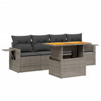 5-tlg. Garten-Sofagarnitur mit Kissen Beige Poly Rattan