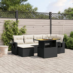 7-tlg. Garten-Sofagarnitur mit Kissen Schwarz Poly Rattan