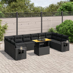 11-tlg. Garten-Sofagarnitur mit Kissen Schwarz Poly Rattan