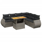 7-tlg. Garten-Sofagarnitur mit Kissen Grau Poly Rattan