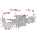 7-tlg. Garten-Sofagarnitur mit Kissen Beige Poly Rattan