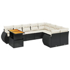 10-tlg. Garten-Sofagarnitur mit Kissen Schwarz Poly Rattan
