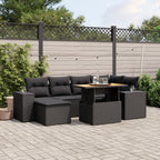 7-tlg. Garten-Sofagarnitur mit Kissen Schwarz Poly Rattan