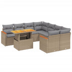 9-tlg. Garten-Sofagarnitur mit Kissen Beige Poly Rattan