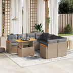 9-tlg. Garten-Sofagarnitur mit Kissen Beige Poly Rattan