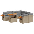 9-tlg. Garten-Sofagarnitur mit Kissen Beige Poly Rattan