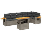 7-tlg. Garten-Sofagarnitur mit Kissen Grau Poly Rattan