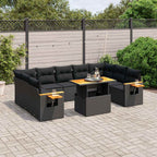 10-tlg. Garten-Sofagarnitur mit Kissen Schwarz Poly Rattan