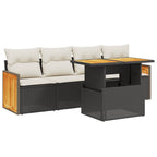 5-tlg. Garten-Sofagarnitur mit Kissen Schwarz Poly Rattan
