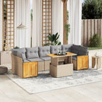 8-tlg. Garten-Sofagarnitur mit Kissen Beige Poly Rattan