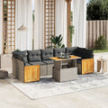 8-tlg. Garten-Sofagarnitur mit Kissen Grau Poly Rattan