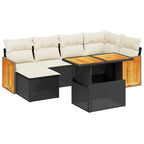 7-tlg. Garten-Sofagarnitur mit Kissen Schwarz Poly Rattan
