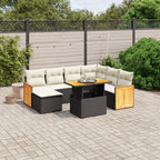 8-tlg. Garten-Sofagarnitur mit Kissen Schwarz Poly Rattan