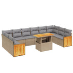 11-tlg. Garten-Sofagarnitur mit Kissen Beige Poly Rattan