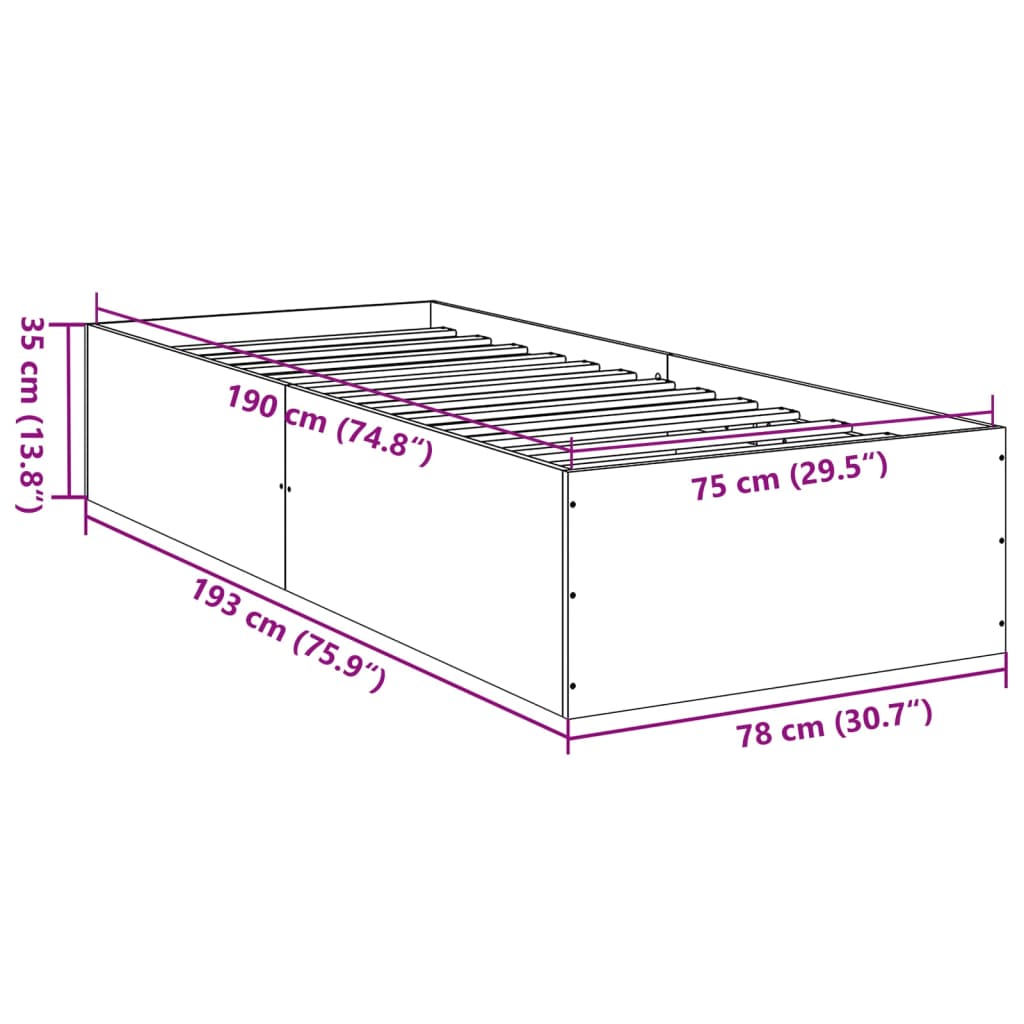 Bettgestell ohne Matratze Braun Eiche 75x190 cm Holzwerkstoff