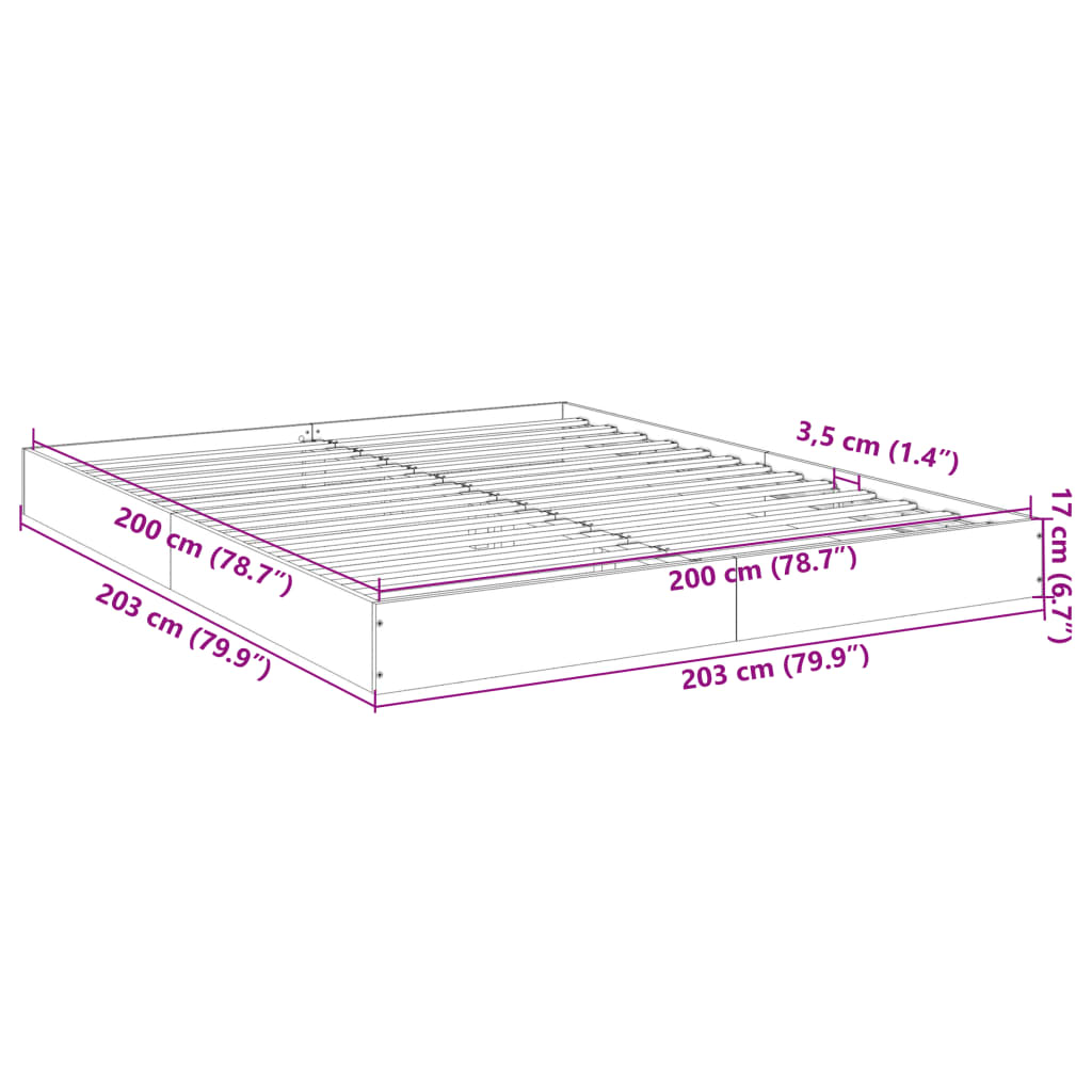 Bettgestell Grau Sonoma 200x200 cm Holzwerkstoff