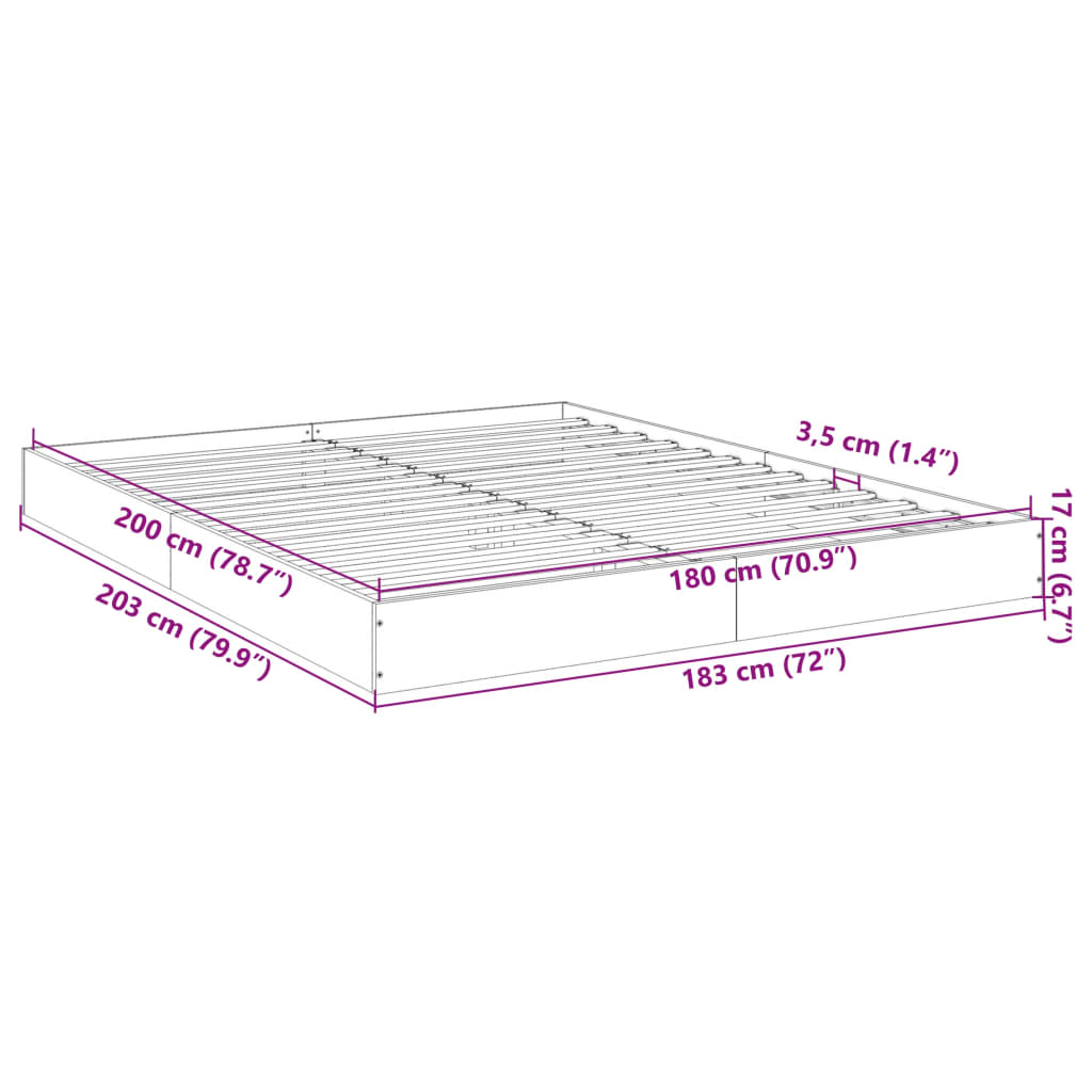 Bettgestell Grau Sonoma 180x200 cm Holzwerkstoff