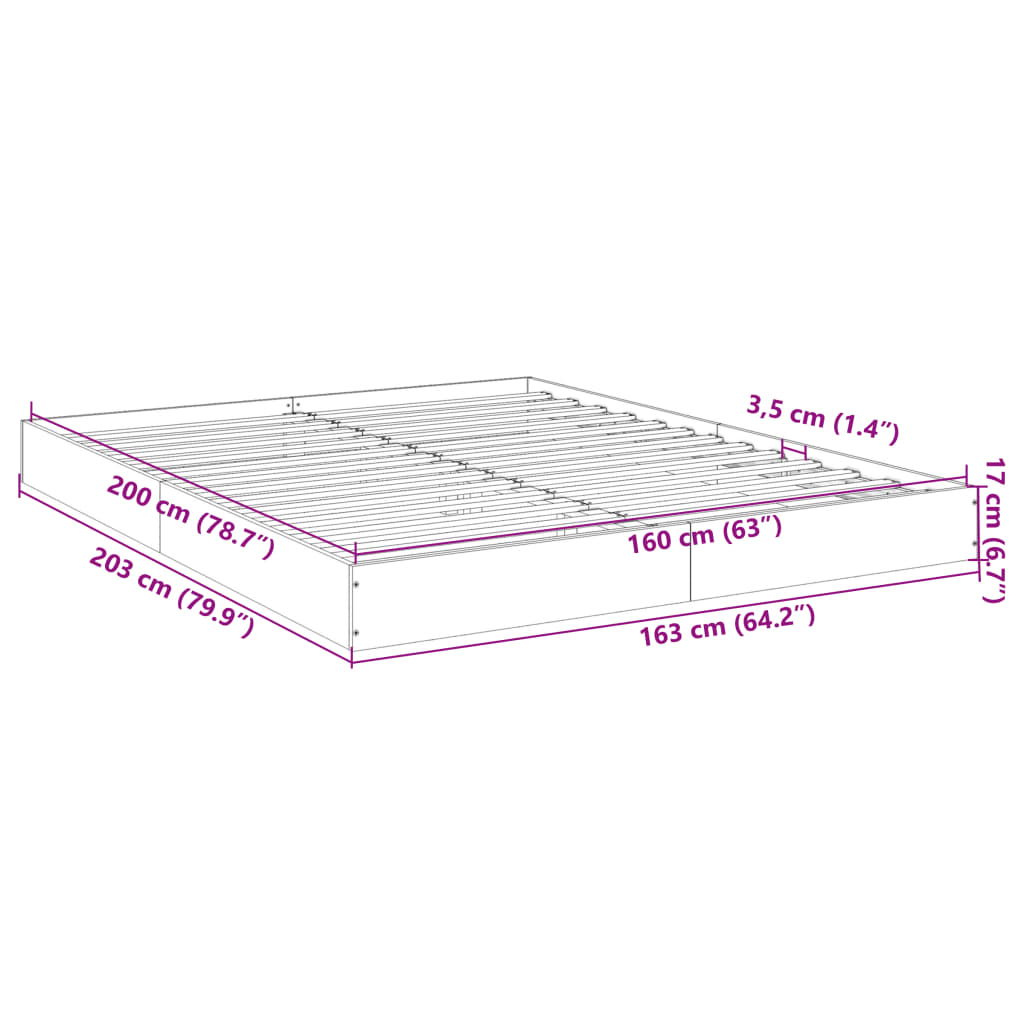 Bettgestell Grau Sonoma 160x200 cm Holzwerkstoff