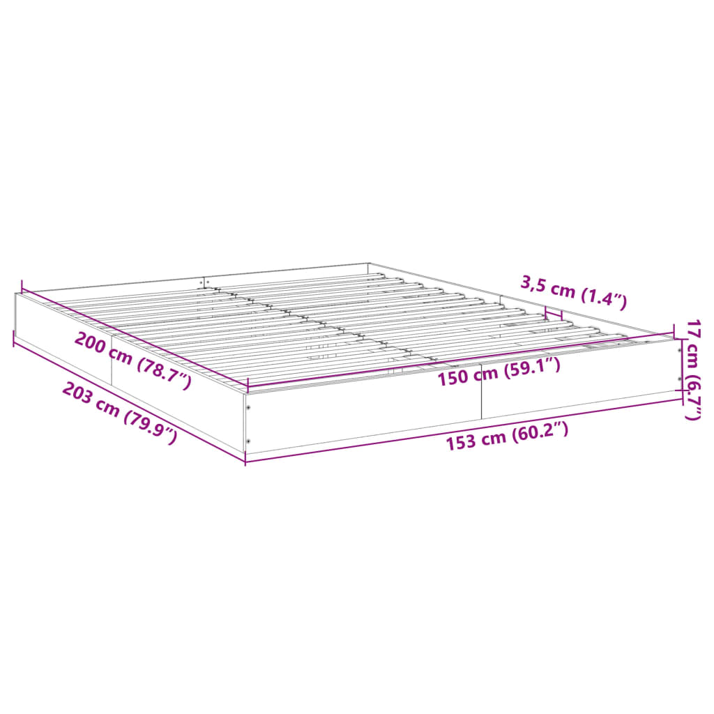 Bettgestell ohne Matratze Räuchereiche 150x200 cm Holzwerkstoff