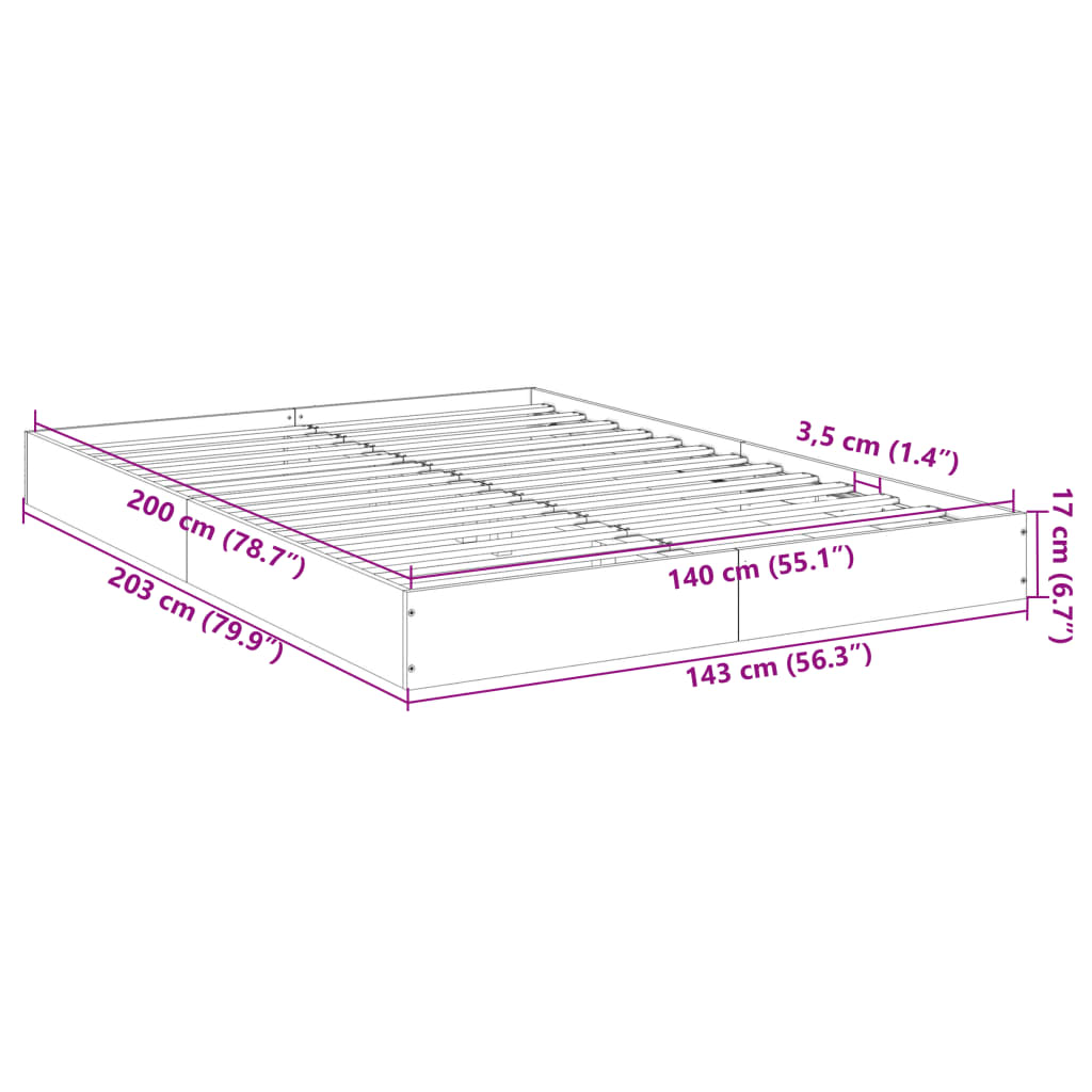 Bettgestell ohne Matratze Räuchereiche 140x200 cm Holzwerkstoff