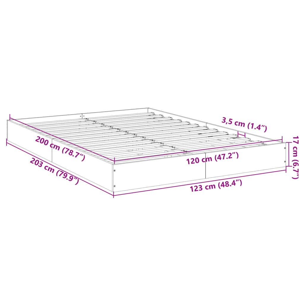 Bettgestell ohne Matratze Räuchereiche 120x200 cm Holzwerkstoff