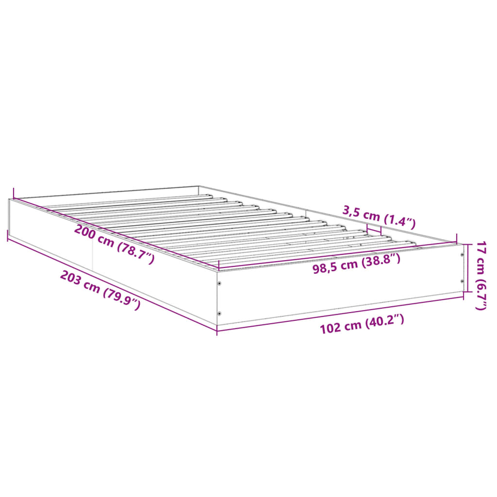 Bettgestell ohne Matratze Braun Eiche 100x200 cm Holzwerkstoff